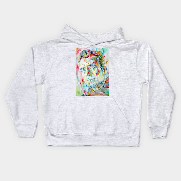 JACK KEROUAC watercolor portrait .1 Kids Hoodie by lautir